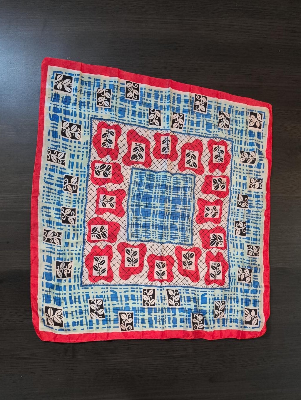 Vintage Silk Red White Blue Scarf
